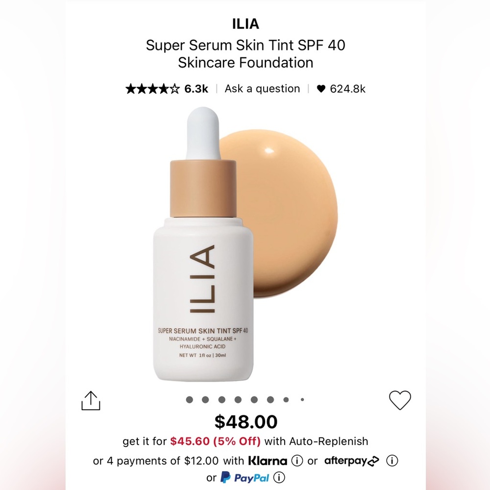 ILIA Beauty Super Serum Skin Tint SPF 40 NEW ST 7 Diaz- unopened! SPF40